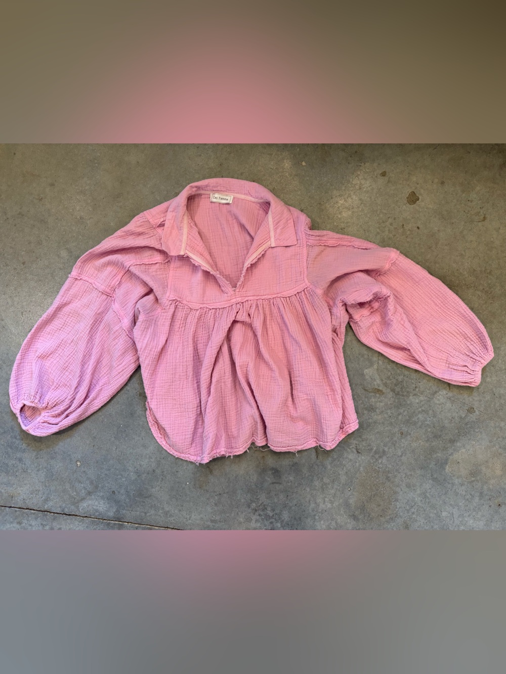 Ces Femme Pink Gauze Peasant Blouse